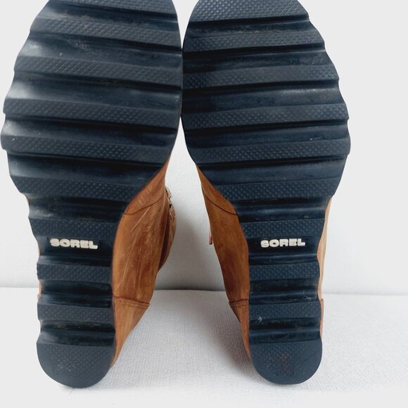 Sorel Women's Brown Conquest Lace Wedge Leather Classic Ankle Bootie Size 8.5 - Picture 7 of 11